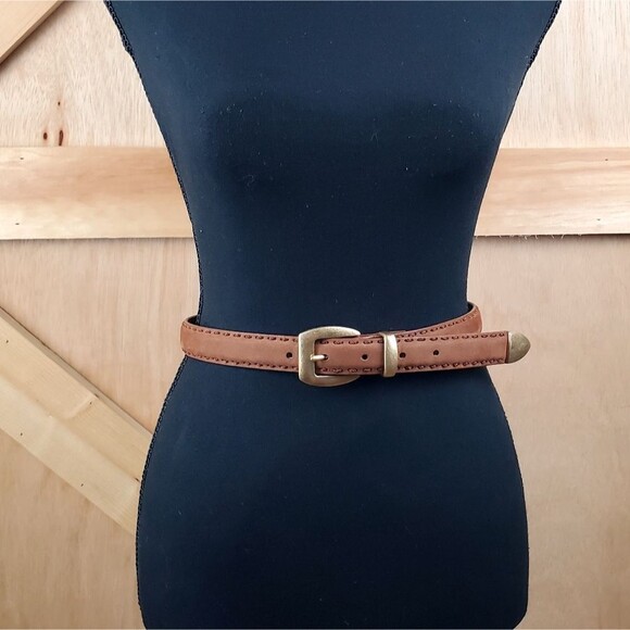 LIZ CLAIBORNE Brown Suede Leather Top Stitching Belt Size S - Picture 1 of 10